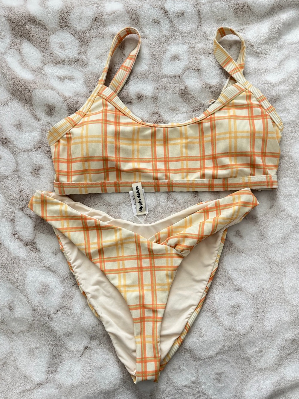 Yellow & Orange Plaid Bikini Set
